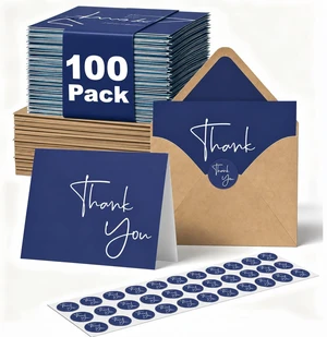 100 Pack Thank You Cards With Envelopes Bulk Set & Stickers - 4x6 inch Blank Thank You Notes Bulk Box Set - Large Note Card Small Business, Wedding, Baby Shower & Bridal Shower - Navy Blue 100 Pack Thank You Cards With Envelopes Bulk Set & Stickers - 4x6 inch Blank Thank You Notes Bulk Box Set - Large Note Card Small Business, Wedding, Baby Shower & Bridal Shower - Navy Blue
