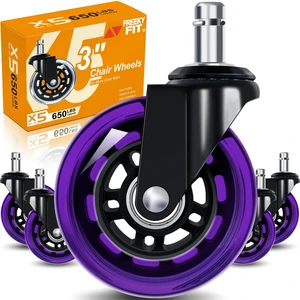 Office Chair Wheels for Casters Replacement - 3" Rubber Wheels for Computer Gaming Desk Caster Smooth & Safe Rolling for All Floors Including Hardwood and Carpet - Set of 5 - Purple Office Chair Wheels for Casters Replacement - 3" Rubber Wheels for Computer Gaming Desk Caster Smooth & Safe Rolling for All Floors Including Hardwood and Carpet - Set of 5 - Purple