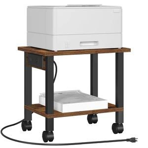 Printer Stand, 2 Tier Rolling Printer Cart with Charging Station Small Under Desk Printer Table with Wheels for Small Space, Office, Home, Brown PS01BB001 Printer Stand, 2 Tier Rolling Printer Cart with Charging Station Small Under Desk Printer Table with Wheels for Small Space, Office, Home, Brown PS01BB001