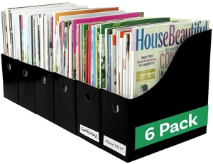 Magazine File Holder - Set of 6 Black - Office Desk Organizer - Sturdy Cardboard - New Upgraded Double Front Panel for More Stability - Full 4 Inch Wide - Easy Assemble Magazine File Holder - Set of 6 Black - Office Desk Organizer - Sturdy Cardboard - New Upgraded Double Front Panel for More Stability - Full 4 Inch Wide - Easy Assemble