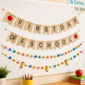 4Pcs 9.84ft First Day of School Banner Decoration Set, Earth Felt Pencil Ball Garland Colorful Pompom Garland Bunting Burlap Flag Banner for Classroom Back to School Backdrop 4Pcs 9.84ft First Day of School Banner Decoration Set, Earth Felt Pencil Ball Garland Colorful Pompom Garland Bunting Burlap Flag Banner for Classroom Back to School Backdrop