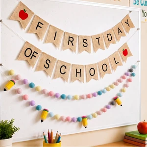 4Pcs 9.84ft First Day of School Banner Decoration Set, Pink Purple Felt Pencil Ball Garland Colorful Pompom Garland Bunting Burlap Flag Banner for Classroom Back to School Backdrop 4Pcs 9.84ft First Day of School Banner Decoration Set, Pink Purple Felt Pencil Ball Garland Colorful Pompom Garland Bunting Burlap Flag Banner for Classroom Back to School Backdrop