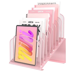 Inclined Desk File Organizer Folder Holder with 8-Section, Pink Inclined Desk File Organizer Folder Holder with 8-Section, Pink