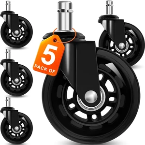 Office Chair Wheels for Casters Replacement - 3" Rubber Wheels for Computer Gaming Desk Caster Smooth & Safe Rolling for All Floors Including Hardwood and Carpet - Set of 5 - Black Office Chair Wheels for Casters Replacement - 3" Rubber Wheels for Computer Gaming Desk Caster Smooth & Safe Rolling for All Floors Including Hardwood and Carpet - Set of 5 - Black