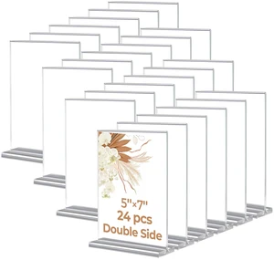 24 Pack Acrylic Sign Holder 5 x 7, Double-Sided Clear Sign Holder Plastic Stands for Display, T Shape Acrylic Table Sign Stands for Office Store Restaurants Wedding Party Decoration 24 Pack Acrylic Sign Holder 5 x 7, Double-Sided Clear Sign Holder Plastic Stands for Display, T Shape Acrylic Table Sign Stands for Office Store Restaurants Wedding Party Decoration