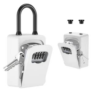Portable Key Lock Box, Upgrade Clearly Visible Numbers, Lock Box Wall Mounted for House Key, 5 Key Capacity, Weatherproof Resettable Code (White, 1) Portable Key Lock Box, Upgrade Clearly Visible Numbers, Lock Box Wall Mounted for House Key, 5 Key Capacity, Weatherproof Resettable Code (White, 1)