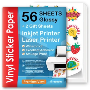 Premium Printable Vinyl Sticker Paper, Waterproof, 56 Glossy Printing Sheet For Inkjet & Laser, Self-Adhesive, Quick Drying, Smudge Proof, Tear Resistant, Scratch Resistant, White Paper Premium Printable Vinyl Sticker Paper, Waterproof, 56 Glossy Printing Sheet For Inkjet & Laser, Self-Adhesive, Quick Drying, Smudge Proof, Tear Resistant, Scratch Resistant, White Paper