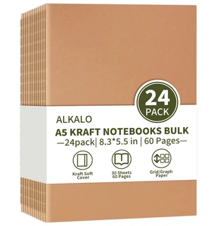 24 Pack A5 Grid Kraft Notebooks Bulk, 8.3x5.5 Inches, Journaling Notebooks A5 Graph Paper Notebook, 30 Sheets/60 Pages, Travel Journal Notebooks Set for Work, School, Writing 24 Pack A5 Grid Kraft Notebooks Bulk, 8.3x5.5 Inches, Journaling Notebooks A5 Graph Paper Notebook, 30 Sheets/60 Pages, Travel Journal Notebooks Set for Work, School, Writing