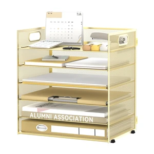 6-Tier Paper Organizer for Desk with Handle, Gold Sturdy Metal Mesh Organizer with Movable Middle Trays and a Carry Handle for Papers, Folders and Office Supplies 6-Tier Paper Organizer for Desk with Handle, Gold Sturdy Metal Mesh Organizer with Movable Middle Trays and a Carry Handle for Papers, Folders and Office Supplies