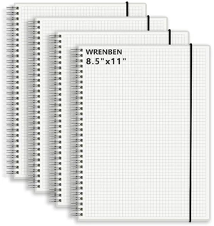 120gsm Thick Paper Graph Notebook, No Bleed-Through (A4, 4 Pack) Grid Notebooks with Elastic Band, Spiral-bound, 8.5''×11'' Large Size, 160 Pages per Pack, Waterproof Transparent Cover 120gsm Thick Paper Graph Notebook, No Bleed-Through (A4, 4 Pack) Grid Notebooks with Elastic Band, Spiral-bound, 8.5''×11'' Large Size, 160 Pages per Pack, Waterproof Transparent Cover