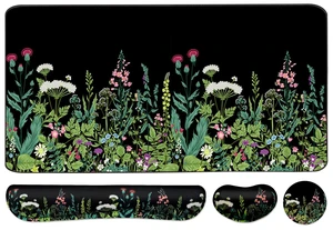 Keyboard Mouse Pad Set, Extended Mouse Pad+Keyboard Wrist Rest Support, Memory Foam Ergonomic Easy Typing, 3Pcs (35.4×15.7 in) Desk Pad Set for Home Office Study Game - Weeds Keyboard Mouse Pad Set, Extended Mouse Pad+Keyboard Wrist Rest Support, Memory Foam Ergonomic Easy Typing, 3Pcs (35.4×15.7 in) Desk Pad Set for Home Office Study Game - Weeds