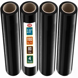 4 Pack Stretch Wrap 18 Inch 80 Gauge Shrink Wrap Black Plastic Wrap for Moving Boxes, Furniture, Heavy Duty Industrial Strength Pallet and Moving Supplies Packing Stretch Film 4 Pack Stretch Wrap 18 Inch 80 Gauge Shrink Wrap Black Plastic Wrap for Moving Boxes, Furniture, Heavy Duty Industrial Strength Pallet and Moving Supplies Packing Stretch Film