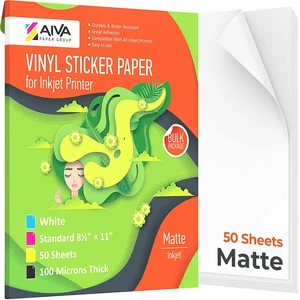 Printable Vinyl Sticker Paper - Waterproof Decal Paper for Inkjet Printer - 50 Self-Adhesive Sheets - Matte White - Standard Letter Size 8.5"x11" Printable Vinyl Sticker Paper - Waterproof Decal Paper for Inkjet Printer - 50 Self-Adhesive Sheets - Matte White - Standard Letter Size 8.5"x11"