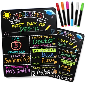 First Day of School Sign with 6 Liquid Chalk Markers, 14x11 Double-Sided First and Last Day of School Board for Kids Reusable Back to School Sign for Preschool, Pre-K, and Kindergarten First Day of School Sign with 6 Liquid Chalk Markers, 14x11 Double-Sided First and Last Day of School Board for Kids Reusable Back to School Sign for Preschool, Pre-K, and Kindergarten