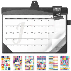Leather Desk Calendar 2026-2027 Large 12"x17" Monthly Planner Pad with Protective Cover 18 Months Use July 2026 to December 2027 Black Leather Desk Calendar 2026-2027 Large 12"x17" Monthly Planner Pad with Protective Cover 18 Months Use July 2026 to December 2027 Black