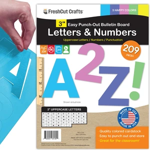 3 Inch Bulletin Board Letters & Numbers, Happy, 209 Piece, Poster Board Capital letters, numbers & punctuation, precut US-made cardstock, bulletin board decorations 3 Inch Bulletin Board Letters & Numbers, Happy, 209 Piece, Poster Board Capital letters, numbers & punctuation, precut US-made cardstock, bulletin board decorations