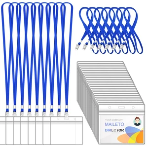 100Pcs Lanyard for ID Badge and 100Pcs Horizontal Name Badge ID Card Holder Flat Neck Lanyards with Clip Clear Plastic Waterproof Name Tag Badge ID Card Holders, Blue 100Pcs Lanyard for ID Badge and 100Pcs Horizontal Name Badge ID Card Holder Flat Neck Lanyards with Clip Clear Plastic Waterproof Name Tag Badge ID Card Holders, Blue