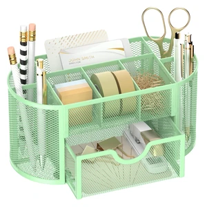 Mesh Desk Organizer with Drawer, 9-Compartment Pen Holder for Desk, Green Pull-Out Drawer Stores Pens, Pencils, Clips, Notes, and Small Office or School Supplies in One Compact Desk Caddy Mesh Desk Organizer with Drawer, 9-Compartment Pen Holder for Desk, Green Pull-Out Drawer Stores Pens, Pencils, Clips, Notes, and Small Office or School Supplies in One Compact Desk Caddy
