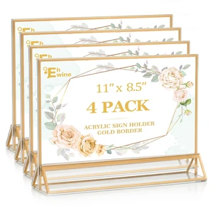 4 Pack Acrylic Sign Holder 8.5 x 11 Horizontal, Double-Sided Stand up Table Top Sign Holders, Gold Acrylic Picture Frame Menu Flyer Paper Holder Display Stand for Office Business Store Wedding Party 4 Pack Acrylic Sign Holder 8.5 x 11 Horizontal, Double-Sided Stand up Table Top Sign Holders, Gold Acrylic Picture Frame Menu Flyer Paper Holder Display Stand for Office Business Store Wedding Party