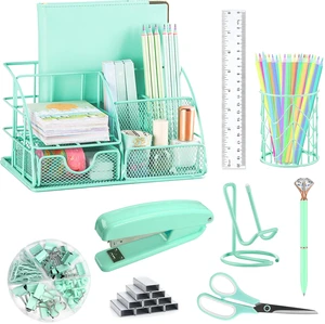 Green Desk Organizers and Accessories Office Supplies Set Stapler, Pen Holder, Phone Holder, Scissors, Pen, Ruler, 30 Paper Clips, 22 Binder Clip, 20 Tacks and 1000pcs Staples Green Desk Organizers and Accessories Office Supplies Set Stapler, Pen Holder, Phone Holder, Scissors, Pen, Ruler, 30 Paper Clips, 22 Binder Clip, 20 Tacks and 1000pcs Staples