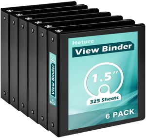 3 Ring Binder 1.5 Inch 6 Pack, 1-1/2" Clear View with Round Rings, PVC-Free,Holds for 325 Sheets 8.5X 11 US Letter Size Paper, Durable Black Perfect for Office,School and Home 3 Ring Binder 1.5 Inch 6 Pack, 1-1/2" Clear View with Round Rings, PVC-Free,Holds for 325 Sheets 8.5X 11 US Letter Size Paper, Durable Black Perfect for Office,School and Home