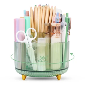 Rotating Pencil Pen Holder, Pen Organizer with 5 Slots - Aesthetic Desk Organizer and Accessories for School, Home, Office Supplies, Clear Green Rotating Pencil Pen Holder, Pen Organizer with 5 Slots - Aesthetic Desk Organizer and Accessories for School, Home, Office Supplies, Clear Green