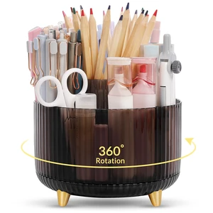 Rotating Pencil Pen Holder, Pen Organizer with 5 Slots - Aesthetic Desk Organizer and Accessories for School, Home, Office Supplies, Clear Black Rotating Pencil Pen Holder, Pen Organizer with 5 Slots - Aesthetic Desk Organizer and Accessories for School, Home, Office Supplies, Clear Black