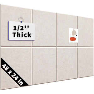 1/2'' Thick Cork-Bulletin Board Felt Wall Tiles Squares 12 x 12 in 1700g/m² High Density Felt Pin Boards for Walls, Adhesive, Frameless, Modular, Renter Friendly, Removable, Light Color, 8Pcs 1/2'' Thick Cork-Bulletin Board Felt Wall Tiles Squares 12 x 12 in 1700g/m² High Density Felt Pin Boards for Walls, Adhesive, Frameless, Modular, Renter Friendly, Removable, Light Color, 8Pcs