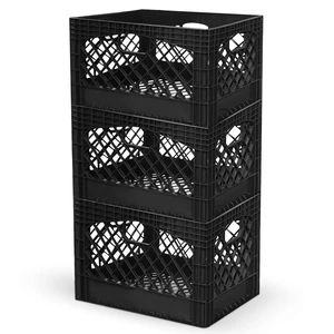3-Pack 24-Quart Heavy-Duty Plastic Stackable Milk Crates Open Bin Basket with Handles, Organizers for Home, Office, Dorm, and Car Organization, Black 3-Pack 24-Quart Heavy-Duty Plastic Stackable Milk Crates Open Bin Basket with Handles, Organizers for Home, Office, Dorm, and Car Organization, Black