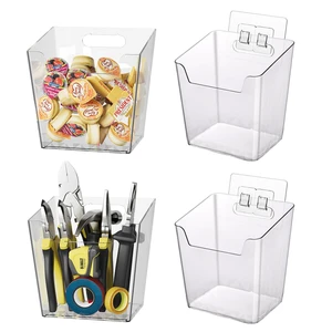 Clear Adhesive Wall Storage Bins, 4 Pack Cabinet Door Organizer Cups(Large) Clear PET Hanging Wall Mount Pockets, Plastic Caddy for Shower Bathroom Makeup Office Craft Kitchen Sink RV Organization Clear Adhesive Wall Storage Bins, 4 Pack Cabinet Door Organizer Cups(Large) Clear PET Hanging Wall Mount Pockets, Plastic Caddy for Shower Bathroom Makeup Office Craft Kitchen Sink RV Organization