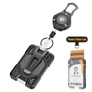 Retractable Badge Holders, Magnetic Retractable Keychain with Carbon Fiber ID Card Holder (Holds 5 Cards), Heavy Duty Badge Reel with Phone Tether Tab, for Work and Daily Use Retractable Badge Holders, Magnetic Retractable Keychain with Carbon Fiber ID Card Holder (Holds 5 Cards), Heavy Duty Badge Reel with Phone Tether Tab, for Work and Daily Use