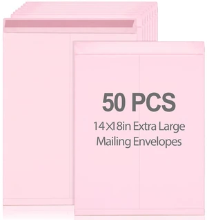 50 Pcs 14'' x 18'' Large Mailing Envelopes 32lb with Gummed Flaps Pink Heavyweight Kraft Paper, Catalog Jumbo Size for Documents, Office Storage and Organizing Supplies, Self-Adhesive Flap 50 Pcs 14'' x 18'' Large Mailing Envelopes 32lb with Gummed Flaps Pink Heavyweight Kraft Paper, Catalog Jumbo Size for Documents, Office Storage and Organizing Supplies, Self-Adhesive Flap