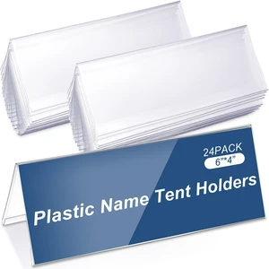 24 Pcs Clear Name Tent Holders Desk Sign, 6" x 4" PVC Plastic Stands for Office Meeting Room, Blank Display Business Desk Table, Double-sided Acrylic Sign Holder 24 Pcs Clear Name Tent Holders Desk Sign, 6" x 4" PVC Plastic Stands for Office Meeting Room, Blank Display Business Desk Table, Double-sided Acrylic Sign Holder