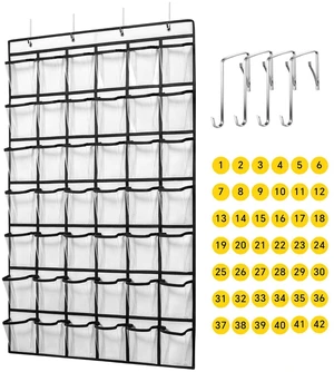 42 Clear Pockets Classroom Pocket Chart for Cell Phones and Calculator, Pocket Chart Organizer for Classroom Phone Storage Holder with 42 Number Sticker and Hooks (White) 42 Clear Pockets Classroom Pocket Chart for Cell Phones and Calculator, Pocket Chart Organizer for Classroom Phone Storage Holder with 42 Number Sticker and Hooks (White)