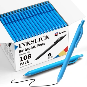 108 Pack Black Ink Pens Bulk Retractable Ballpoint Pens 1.0mm No Bleed Click Pens Medium Point Smooth Writing Pens for Work Servers Office Business (Blue Barrel) 108 Pack Black Ink Pens Bulk Retractable Ballpoint Pens 1.0mm No Bleed Click Pens Medium Point Smooth Writing Pens for Work Servers Office Business (Blue Barrel)