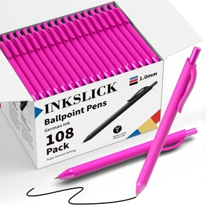 108 Pack Black Ink Pens Bulk Retractable Ballpoint Pens 1.0mm No Bleed Click Pens Medium Point Smooth Writing Pens for Work Servers Office Business (Pink Barrel) 108 Pack Black Ink Pens Bulk Retractable Ballpoint Pens 1.0mm No Bleed Click Pens Medium Point Smooth Writing Pens for Work Servers Office Business (Pink Barrel)