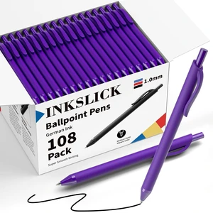 108 Pack Black Ink Pens Bulk Retractable Ballpoint Pens 1.0mm No Bleed Click Pens Medium Point Smooth Writing Pens for Work Servers Office Business (Purple Barrel) 108 Pack Black Ink Pens Bulk Retractable Ballpoint Pens 1.0mm No Bleed Click Pens Medium Point Smooth Writing Pens for Work Servers Office Business (Purple Barrel)
