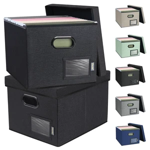 File Organizer Box with Lid, Collapsible File Folder Organizer with Plastic Slide, Filing Box for Office Home Document Organizer Storage (Black, 2PK) File Organizer Box with Lid, Collapsible File Folder Organizer with Plastic Slide, Filing Box for Office Home Document Organizer Storage (Black, 2PK)