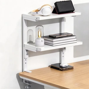 2 Tier Clamp on Desk Shelf (White) Office Desk Shelves Organizer, Wood Desktop Supplies Storage Rack, Desk Organizers and Accessories 2 Tier Clamp on Desk Shelf (White) Office Desk Shelves Organizer, Wood Desktop Supplies Storage Rack, Desk Organizers and Accessories