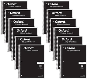 Spiral Notebook 12 Pack, Bulk College Ruled Spiral Notebooks for School, 1 Subject, Wide Ruled Paper, 8 x 10-1/2 Inch, Black Covers, 70 Perforated Lined Sheets, Writing Journal (65216) Spiral Notebook 12 Pack, Bulk College Ruled Spiral Notebooks for School, 1 Subject, Wide Ruled Paper, 8 x 10-1/2 Inch, Black Covers, 70 Perforated Lined Sheets, Writing Journal (65216)