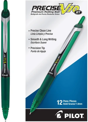 Precise V10 RT Retractable Ball Pens, 1.0mm, Green, 12-Pack Writing made smooth, retractable ink pens for writing, refillable, rolling ball, green pens, bold point Precise V10 RT Retractable Ball Pens, 1.0mm, Green, 12-Pack Writing made smooth, retractable ink pens for writing, refillable, rolling ball, green pens, bold point
