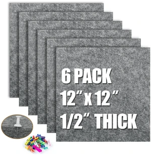 Cork Bulletin Board 12x12, 1/2" Thick Felt Cork Board Tiles 6 Pack, Small Square Pin Board for Wall, Self Adhesive Corkboards with 60 Push Pin Wood Clips for School, Home & Office, Grey Cork Bulletin Board 12x12, 1/2" Thick Felt Cork Board Tiles 6 Pack, Small Square Pin Board for Wall, Self Adhesive Corkboards with 60 Push Pin Wood Clips for School, Home & Office, Grey