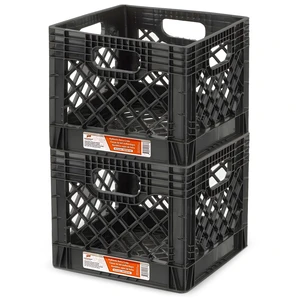 2-Pack Stackable Heavy Duty Milk Crates, Handles, 16 Qt Organizing Plastic Crate Basket for Grocery Shopping, Home Supplies, and Bathroom Accessories, Black 2-Pack Stackable Heavy Duty Milk Crates, Handles, 16 Qt Organizing Plastic Crate Basket for Grocery Shopping, Home Supplies, and Bathroom Accessories, Black