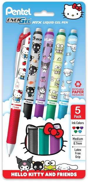 EnerGel RTX Liquid Gel Pen, Hello Kitty® and Friends, Limited Edition, Mix 1, 0.7mm, Med Line, Assorted Ink, 5-Pk (BL77HKPF5M) EnerGel RTX Liquid Gel Pen, Hello Kitty® and Friends, Limited Edition, Mix 1, 0.7mm, Med Line, Assorted Ink, 5-Pk (BL77HKPF5M)