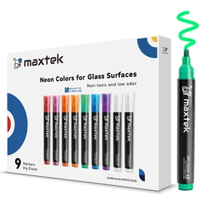 Neon Dry Erase Markers, Assorted Colors, 9 Count For Glass & Window, Bullet Tip, Low Odor, Multi-Surface Compatible Neon Dry Erase Markers, Assorted Colors, 9 Count For Glass & Window, Bullet Tip, Low Odor, Multi-Surface Compatible