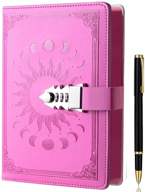 Journal with Lock for Girls Women,A5 224 Pages Lock Diary, Colorful Edge, Refillable, Leather Hardcover 8.5" × 5.9" - Pink Journal with Lock for Girls Women,A5 224 Pages Lock Diary, Colorful Edge, Refillable, Leather Hardcover 8.5" × 5.9" - Pink