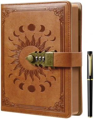 Lockable Diary for Women & Men, A5 Ruled 240 Pages PU Leather Journal with Lock, Refillable Leather Journal Password Notebook for Writing, Size A5(8.5 × 5.9 Inch) SandyBrown Lockable Diary for Women & Men, A5 Ruled 240 Pages PU Leather Journal with Lock, Refillable Leather Journal Password Notebook for Writing, Size A5(8.5 × 5.9 Inch) SandyBrown