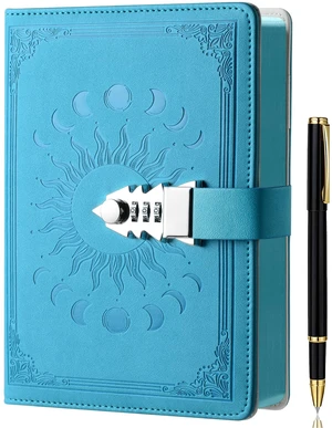 Journal with Lock with Pen,A5 224 Pages Lock Diary, Colorful Edge, Refillable, Leather Hardcover 8.5" × 5.9" - Navy Blue Journal with Lock with Pen,A5 224 Pages Lock Diary, Colorful Edge, Refillable, Leather Hardcover 8.5" × 5.9" - Navy Blue