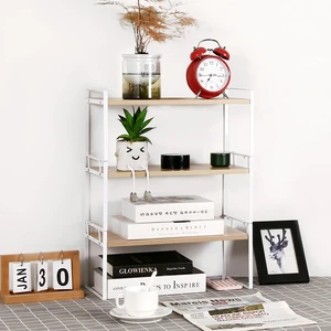 Desk Shelf Organizer for Top of Desk, 3-Tier Desktop Bookshelf, White & Wood Desk Shelf Organizer for Top of Desk, 3-Tier Desktop Bookshelf, White & Wood