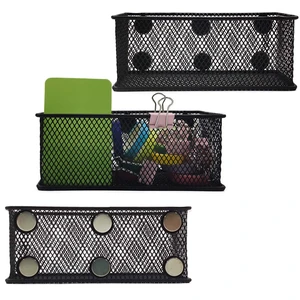 Magnetic Pencil Holder Set of 3 - Black Wire Mesh Storage Baskets Organizer with Strong Magnets - Perfect for Whiteboard, Refrigerator and Locker Accessories Magnetic Pencil Holder Set of 3 - Black Wire Mesh Storage Baskets Organizer with Strong Magnets - Perfect for Whiteboard, Refrigerator and Locker Accessories